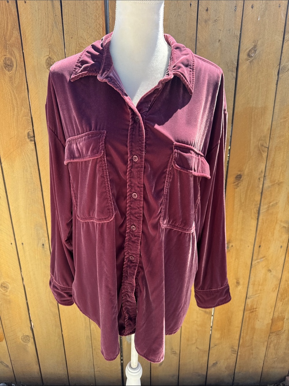 Burgundy crushed Velvet collared Button-Down Shirt size XL